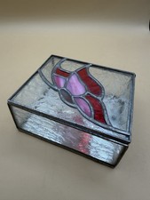 Vintage Etched Stained Glass Trinket Box BUTTERFLY picture
