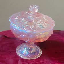 Vintage Fenton  Iridescent Pink  Water Lily Design  Pedestal Candy Dish picture