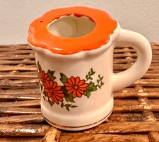 Vintage Enesco Toothpick/Match Holder w/Orange Floral Design and Scalloped Rim picture