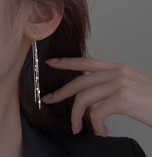 2Pcs 925 Silver Plated Threader Earrings Dainty Chain Tassel Drop Earrings TH1 picture