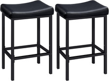 HOOBRO Bar Stools Set of 2 Counter Height Saddle Chairs Black PU Padded Seats picture