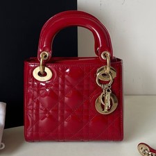Christian Dior Lady Dior Mini Red Patent Leather Cannage Bag Gold Hardware picture