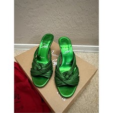 Christian Louboutin Metallic Green Knotted Satin Mules, Sz 36 picture