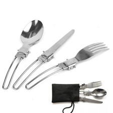 3PCS Folding Cutlery Eating Utensil Set Fork Knife Spoon Camping Mess Kit picture