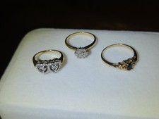 LOVELY LOT OF 3 VINTAGE 10k SOLID YELLOW GOLD DIAMOND & GEMSTONE RINGS 6g picture