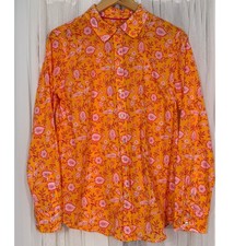 Talbots Womens Medium Orange Pink Paisley Floral Cotton Button Down Shirt M picture