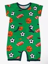 Unisex Bamboo Baby Romper with Pocket - Sport Balls - Sizes 0-24 Months picture