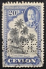 Ceylon, Scott #270, 20c King George V - BBC Perfin - Stamp picture