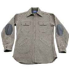 Vtg pendleton shirt Jacket men M 4 pocket leather elbow Patch Houndstooth brown picture
