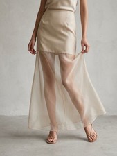 Antonio Melani Priscilla Skirt Womens 8 Taupe Satin Midi NWT Lined Formal $120 picture