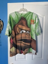 Vintage Nintendo Donkey Kong Green AOP T Shirt DK Country 90s Promo OS picture