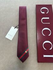 Gucci Men's Bee Web Woven Slim Tie Red Italian Luxury 2.75” Width NWT picture