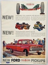 1965 Ford Pickup Red Twin I Beam Sixes Retro Original Print Ad Life Magazine 60s picture