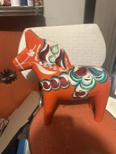 Nils Olsson Swedish Red Dala Horse Large Wood Figurine Hand Painted Folk Art 12” picture