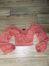Lulus Coral Pink Smocked Crop Top M Puff Balloon Sleeve Cottagecore picture