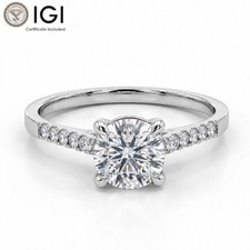 IGI 1.12Ct Round Lab Grown Diamond Engagement Ring E VS1 18K White Gold picture