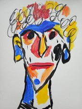 Expressionism/ Abstract  11x14 Curly Man Modern Street ART Colorful Painting picture