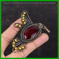 Copper Oval Red Fire Labradorite Gemstone New Wire Wrapped Bird Art Deco Pendant picture