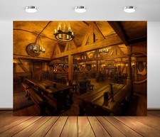 7x5ft Fabric Medieval Tavern Backdrop Vintage Tavern Inn Bar with Candle Ligh... picture