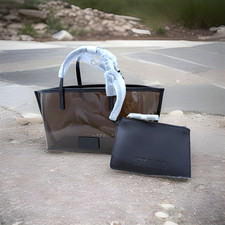 AUTH NWT STAUD Women’s Christos Mini Transparent Top Handle Tote Bag In Espresso picture
