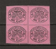 Italy 1867 Sc# 18 Roman States half glazed privately Reprint Forgery block 4 MNG picture