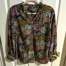 Talbots Women’s Petites PXL Floral Cotton Button-Up Long Sleeve Blouse picture