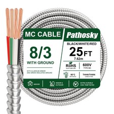 Pathosky 8/3 MC Cable 25 FT, Metal Clad Electrical Wire with Green Insulated ... picture