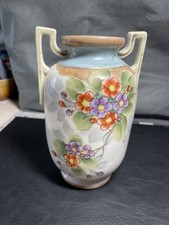 Antique Imperial Nippon Hand Painted Floral Double Handle Porcelain Vase 8