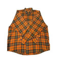 Vintage 90s Eddie Bauer Flannel Button-Down – Orange/Green Plaid – Men's XL picture