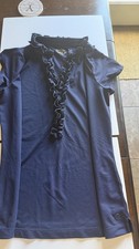 Lilly Pulitzer Luxletic Frida Ruffle Polo Navy Blue Cap Sleeve Golf Top UPF 50+ picture