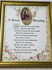 Vintage Mid Century Framed A House Blessing Jesus Portrait Christian Glass 9x11