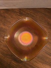 Antique Imperial Jewels Marigold Stretch Glass Tricorn Bowl Iron Cross 1920s picture