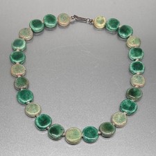 Vtg MID CENTURY STUDIO POTTERY NECKLACE Modernist Ceramic Bead Sterling Clasp picture