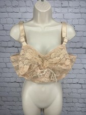 VTG May Marie Nude Floral Lace Front Tie Full Coverage Support Bra USA 44D picture