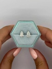 2Ct Pear Cut Lab Created Diamond Solitaire Stud Earrings 14k White Gold Plated picture