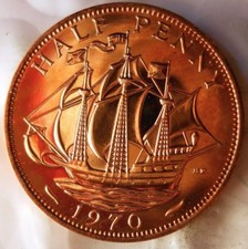 1970 GREAT BRITAIN 1/2 PENNY - Great PROOF Coin -  - Britain Bin PR picture