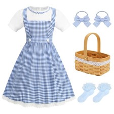 Girls Blue Plaid Costume Halloween Dress up Outfits with Accessories (6-7T) picture