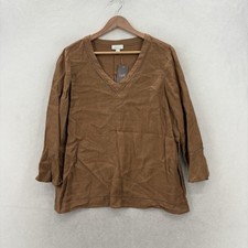 J Jill Love Linen Blouse Womens Small Brown V Neck 3/4 Bell Sleeve Tunic NWT picture