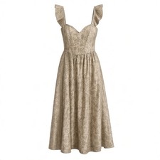 Lulus NWT Mara Beige Sage Green Floral Midi Dress with Ruffled Straps Size L picture