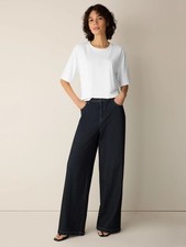 Eileen Fisher Cotton Indigo Knit Denim Wide-Leg Pant Brand New NO IMPORT FEES picture