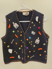 Vintage Studio Works Halloween Zip Up Vest Petite MD Spooky Kitsch Grandmacore picture