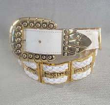 Captiva Belt Vtg 80s Braided Leather Gold Panel Statement Wide Ornate Size M picture