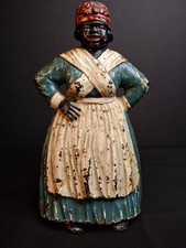 Antique Cast Iron Woman Hands on Hips Doorstop Original Paint 1920s Americana picture