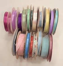 20 Vintage NOS Pastel Craft Ribbon Spools Assorted Colors Offray MJ Designs picture