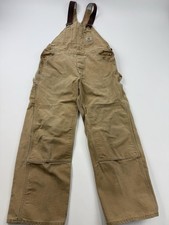 Carhartt Bib Overalls Mens Large Beige Canvas Double Knee Workwear Construction picture