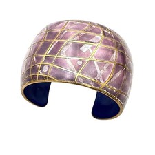 Vintage Artisan David Kuo Champleve Enamel Cuff Bracelet Pink Abstract 6.5 Inch picture