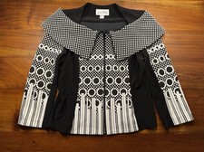 Joseph Ribkoff Jacket Black Geometric Mixed Print Full Zip Portrait Collar Sz 10 picture