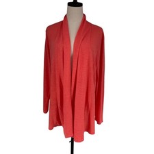J. Jill Love Linen Women's Cardigan L Coral Open Front Long Sleeve picture