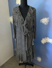 Tommy Hilfiger Black/White Polka Dot Faux Wrap Dress 3/4 Sleeve, Size 12 picture
