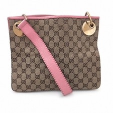 Gucci GG Monogram Zip Shoulder Bag Pink Strap Gold Hardware Inner Pockets picture